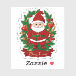 Weihnachtsmann mit Tannenzweigen - Aufkleber