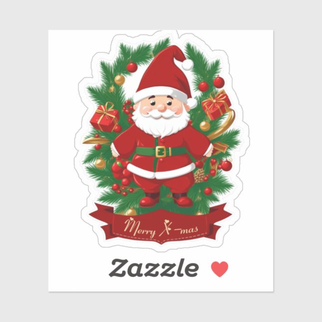 Weihnachtsmann mit Tannenzweigen -  Aufkleber (Blatt)