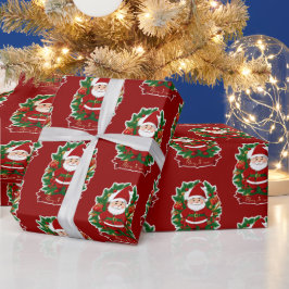 Weihnachtsmann mit Tannenzweigen - Geschenkpapier