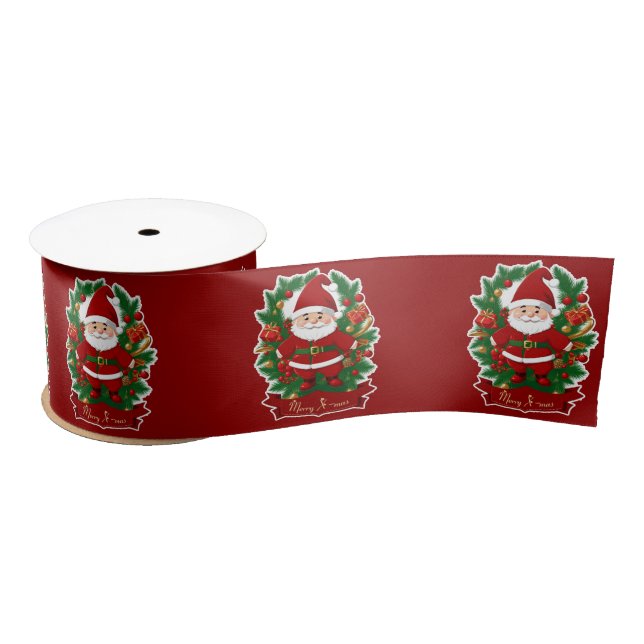 Weihnachtsmann mit Tannenzweigen -  Satinband (Spule)