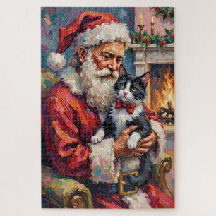 Weihnachtsmann mit Tuxedo-Katze Weihnachtskunst