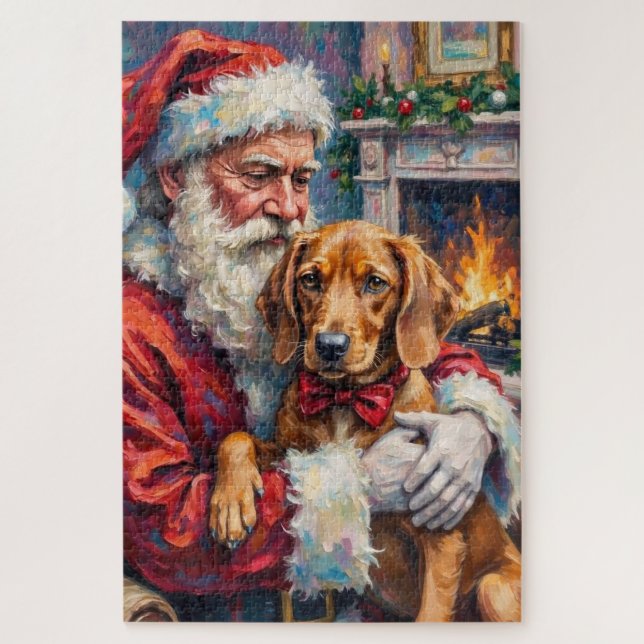 Weihnachtsmann mit Vizsla Weihnachtskunst (Vertikal)