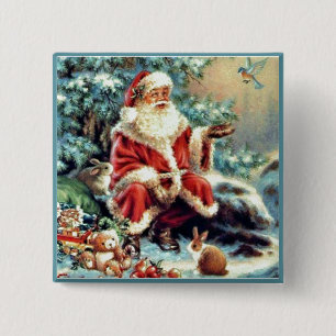 Weihnachtsmann mit Waldtieren Weihnachtsmann-Taste Button