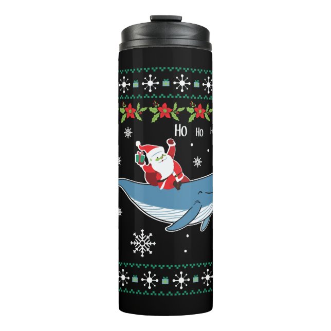 Weihnachtsmann mit Weihnachten Reiten Whale hässli Thermosbecher (Vorderseite)