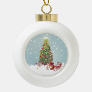 Weihnachtsmann mit Weihnachtsbaum Keramik Kugel-Ornament