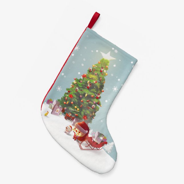 Weihnachtsmann mit Weihnachtsbaum Kleiner Weihnachtsstrumpf (Vorderansicht (hängend))