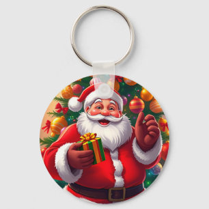 Weihnachtsmann mit Weihnachtsbaum und Geschenken Schlüsselanhänger