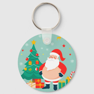 Weihnachtsmann mit Weihnachtsbaum und Geschenken Schlüsselanhänger