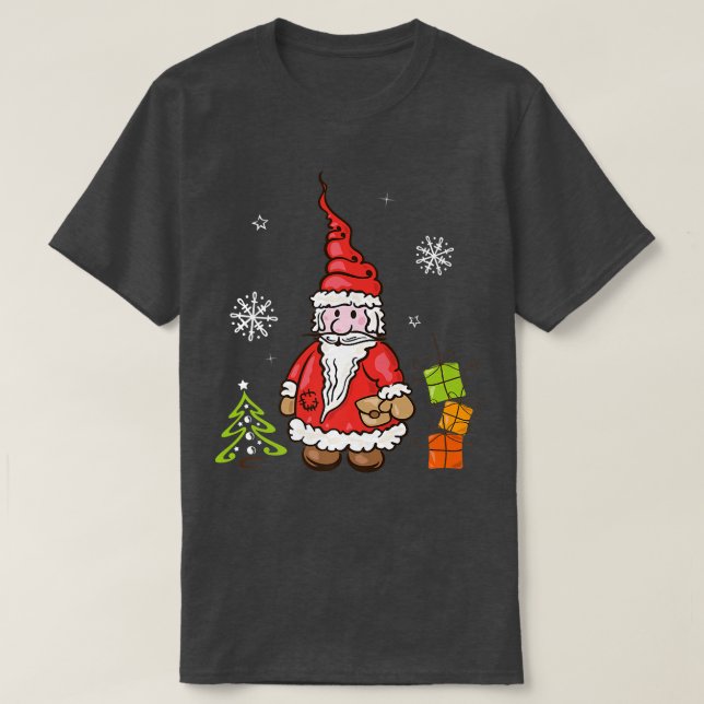 Weihnachtsmann mit Weihnachtsbaum und Schneeflocke T-Shirt (Design vorne)