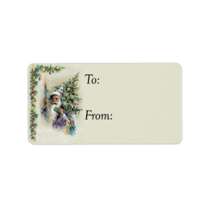 Weihnachtsmann mit Weihnachtsbaum Vintage-Geschenk Adressaufkleber