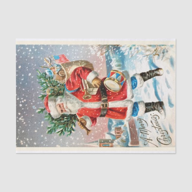 Weihnachtsmann mit Weihnachtsbaumgeschenken Seidenpapier (Vorderseite)