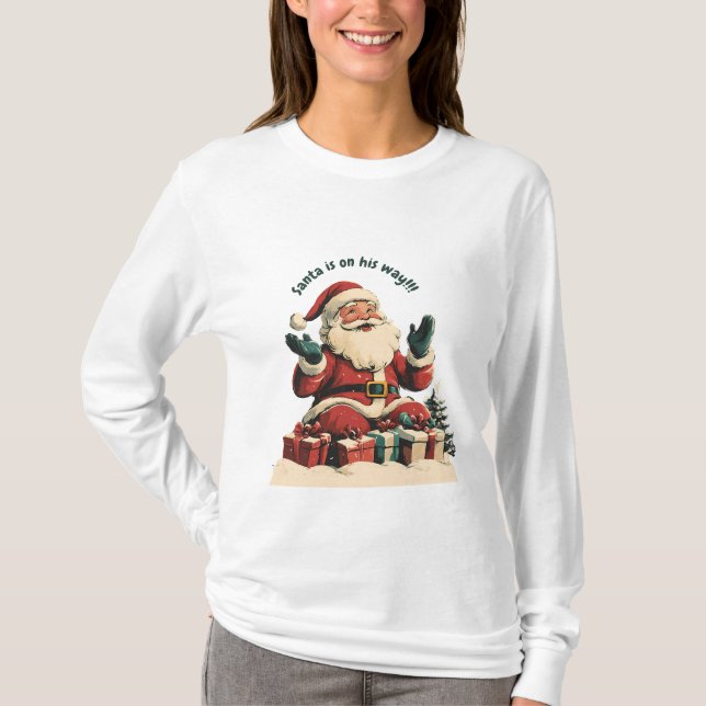 Weihnachtsmann mit Weihnachtsgeschenken T-Shirt (Vorderseite)