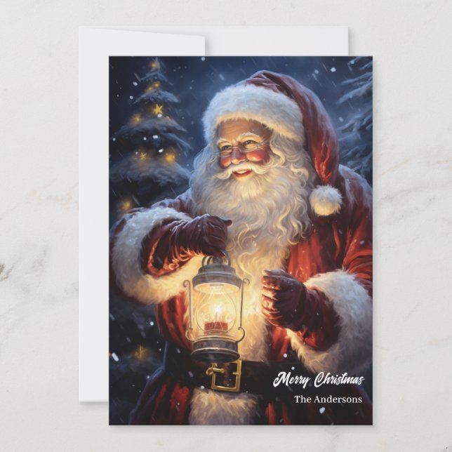 Weihnachtsmann mit Weihnachtsleuchte Feiertagskarte (Vorderseite)