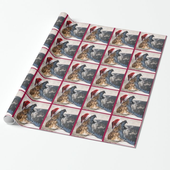 Weihnachtsmann mit Weihnachtsmannmütze Geschenkpapier (Ungerollt)
