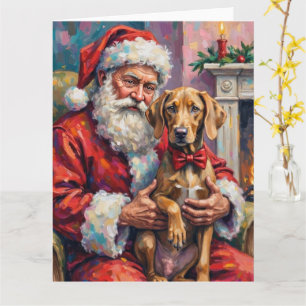 Weihnachtsmann mit Weimaraner Weihnachtskunst Karte