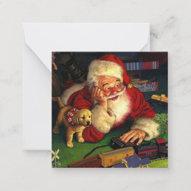 Weihnachtsmann mit Welpenferien Weihnachten Mitteilungskarte (Vorderseite)