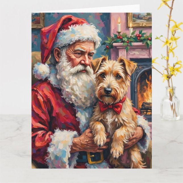 Weihnachtsmann mit Wheaten Terrier Weihnachtskunst Karte (Gelbe Blume)