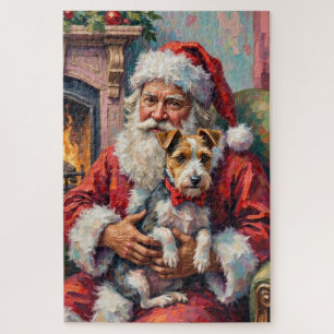 Weihnachtsmann mit Wirefox Terrier Weihnachtskunst