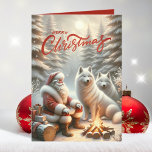 Weihnachtsmann mit Wolfen Weihnachten<br><div class="desc">Vintager Stil Frohe Weihnachten Weihnachten mit seinen schönen weißen Wolfshunden,  Fantasiekunstkarte. Personalisieren Sie dies mit Ihrer eigenen Nachricht auf der Innenseite und Familienname,  um an Freunde und Familie für den Urlaub zu senden.</div>