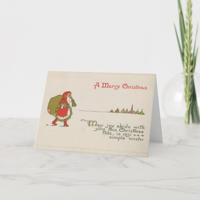 Weihnachtsmann mit Wreath-Weihnachtskarte Feiertagskarte (Vorderseite)
