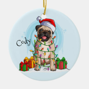 Weihnachtsmann Mops Keramik Ornament