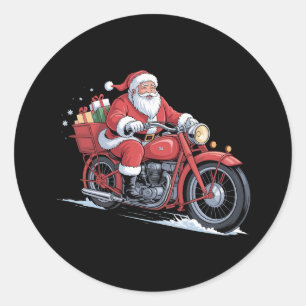Weihnachtsmann Motorrad Biker Weihnachten Xmas Runder Aufkleber