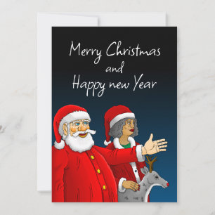 Weihnachtsmann, Mrs. Claus und Rudolph das Rentier Feiertagskarte