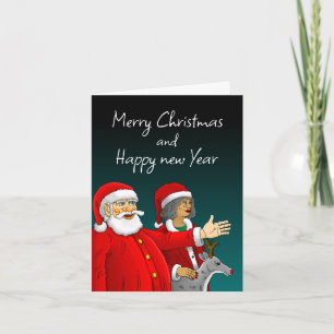 Weihnachtsmann, Mrs. Claus und Rudolph das Rentier Feiertagskarte