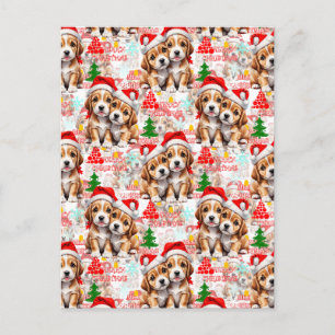 Weihnachtsmann-Mütze Hund Welpen Design - Weiß Postkarte