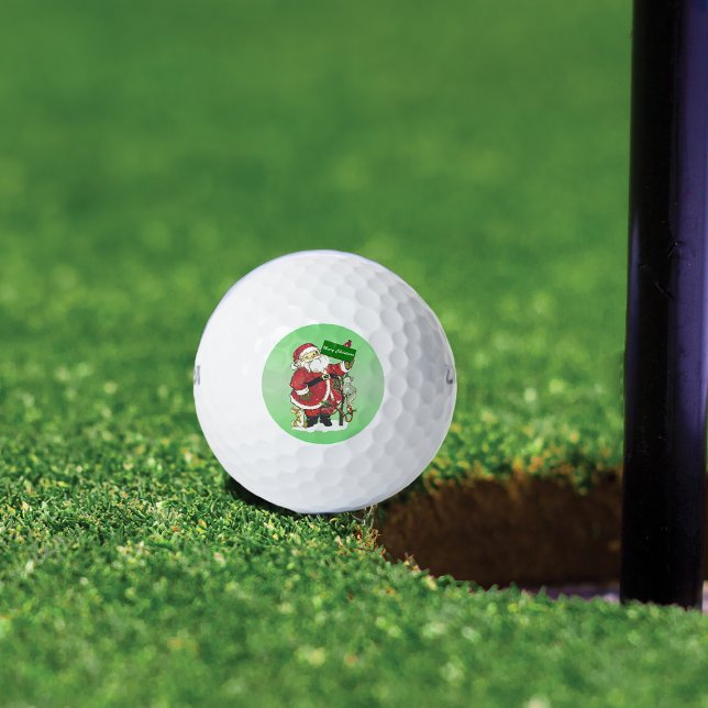 Weihnachtsmann-Niedliche Tiere frohe Weihnachten Golfball (Cute Santa Claus in snow with little annimals Merry Christmas sign on green on golf balls.)
