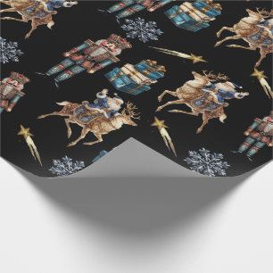 Weihnachtsmann Nussknacker Sternschnuppe festlich Geschenkpapier