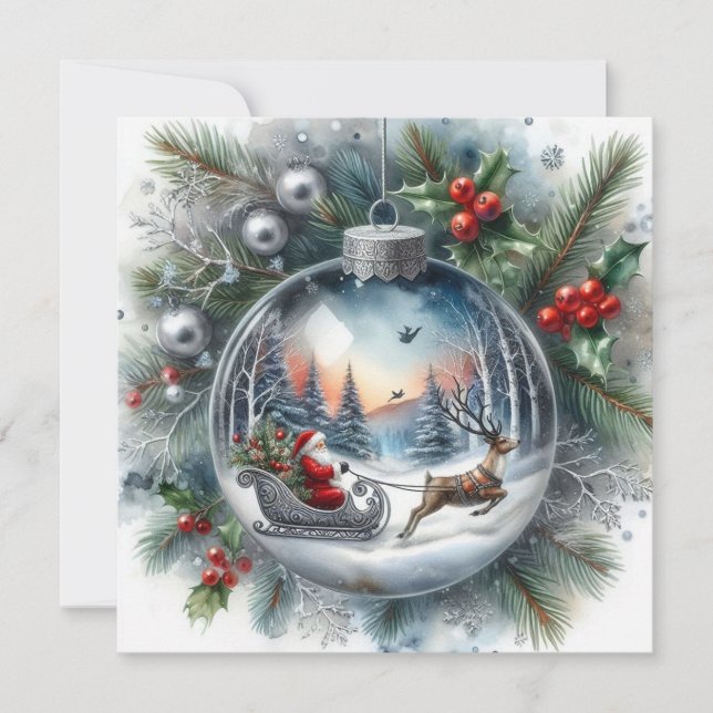 Weihnachtsmann-Ornament Flaches Weihnachtsgrußkart Feiertagskarte (Vorderseite)
