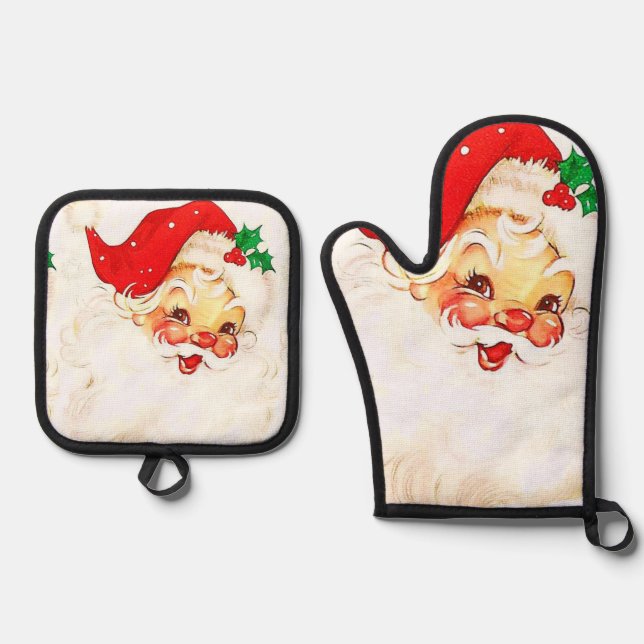 Weihnachtsmann Oven Mitt & Pot Holder Ofenhandschuh & Topflappen-Set (Vorderseite)