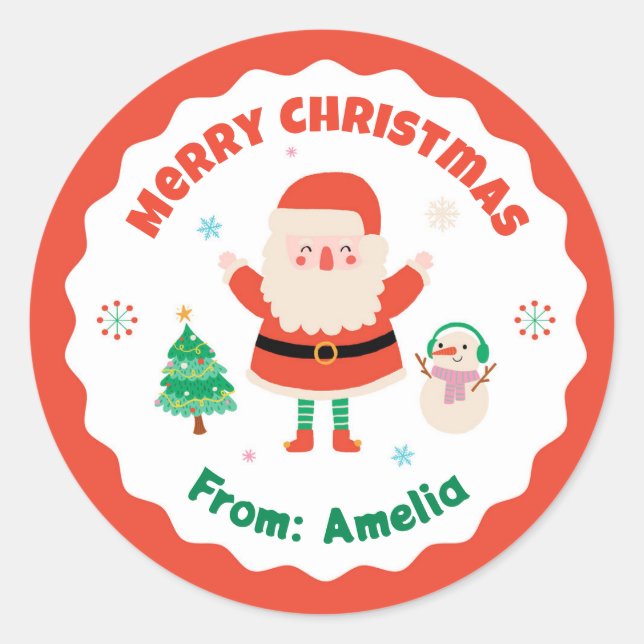 Weihnachtsmann Personalisiert Weihnachtsaufkleber Runder Aufkleber (Vorderseite)
