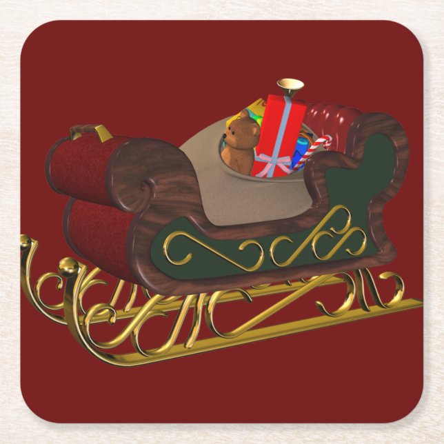 Weihnachtsmann-Pferdeschlitten im Weihnachten 3D Rechteckiger Pappuntersetzer (Vorderseite)