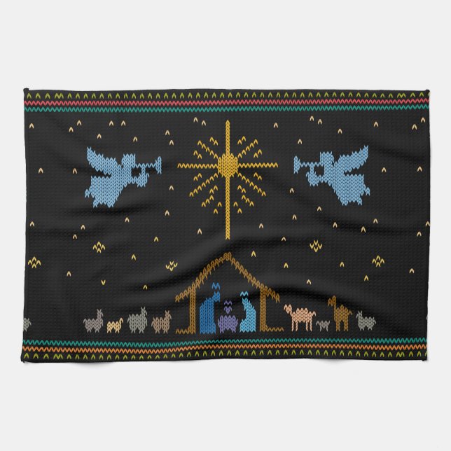 Weihnachtsmann Pullover Geburt Christi Christlich  Geschirrtuch (Horizontal)