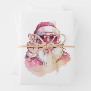 Weihnachtsmann pustet Kaugummi rosa Sonnenbrille  Geschenkpapier Set