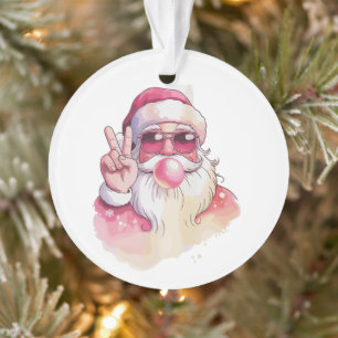 Weihnachtsmann pustet Kaugummi rosa Sonnenbrille Ornament