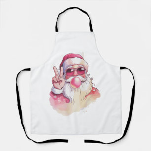 Weihnachtsmann pustet Kaugummi rosa Sonnenbrille Schürze