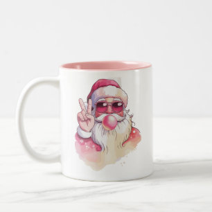 Weihnachtsmann pustet Kaugummi rosa Sonnenbrille Zweifarbige Tasse