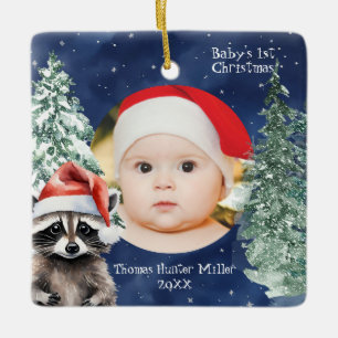 Weihnachtsmann-Raccoon Keramikornament