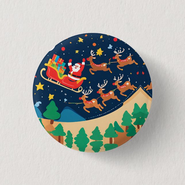 Weihnachtsmann Reindeer kommt in die Stadt Button (Vorderseite)