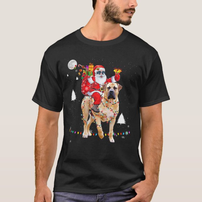 Weihnachtsmann Reiten Bullmastiff Lights XM T-Shirt (Vorderseite)