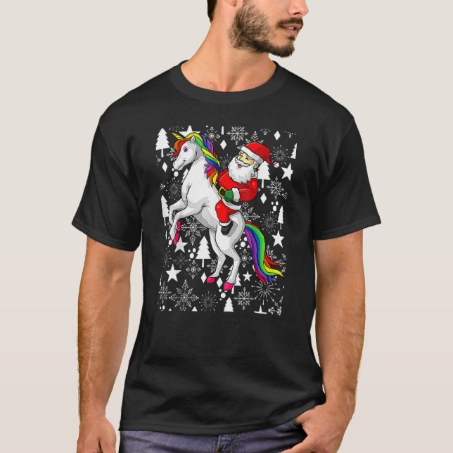 Weihnachtsmann Reiten ein Einhorn Ugly Weihnachtsm T-Shirt (Vorderseite)