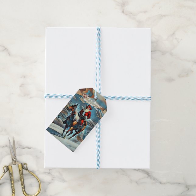 Weihnachtsmann Reiten Weihnachten Geschenkanhänger (Mit Garn)