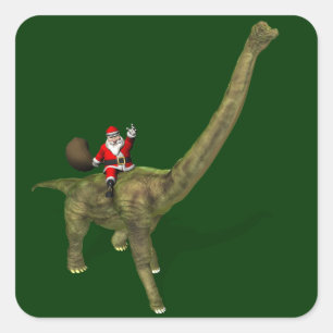 Weihnachtsmann reitet auf Brachiosaurus Quadratischer Aufkleber