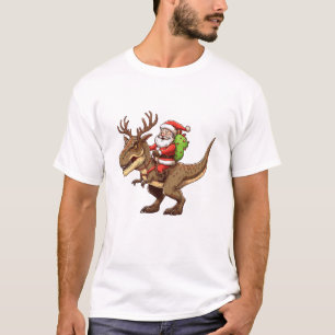 Weihnachtsmann reitet auf Dinosaurier T-Rex T-Shirt