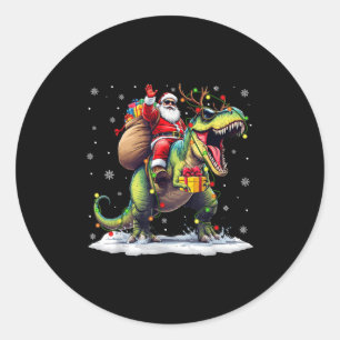 Weihnachtsmann reitet auf Dinosaurier T Rex Weihna Runder Aufkleber