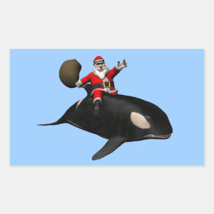 Weihnachtsmann reitet auf einem Schwertwal Rechteckiger Aufkleber