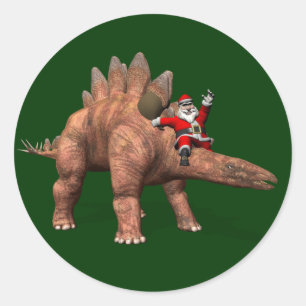 Weihnachtsmann reitet auf Stegosaurus Runder Aufkleber